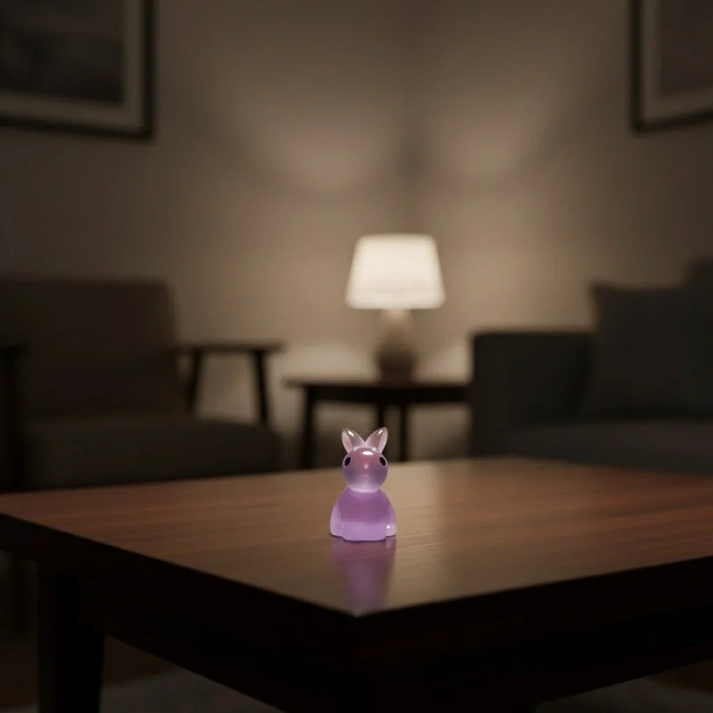 Miniature Glow Rabbit(1pc) on the table.