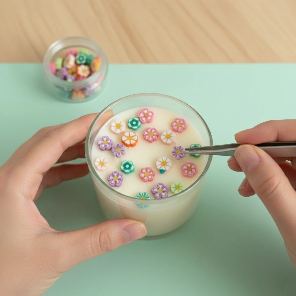 Miniature Resin Flowers (10 pcs) used in decoration of a candle .