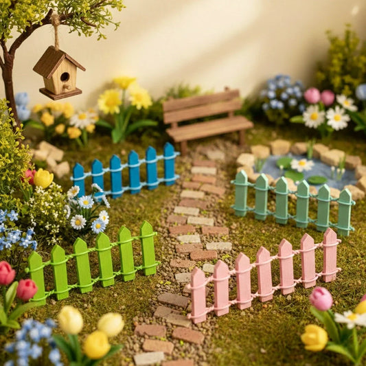 Miniature Fence Assorted (1pc) displayed in a miniature garden setup