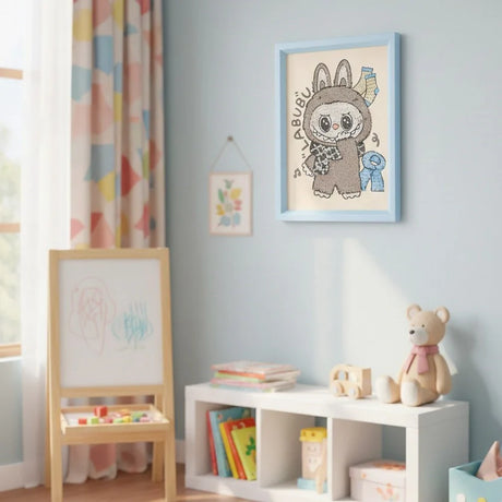 Labubu Cozy Diamond Art Painting Kit (1Pc) on the room in the wall