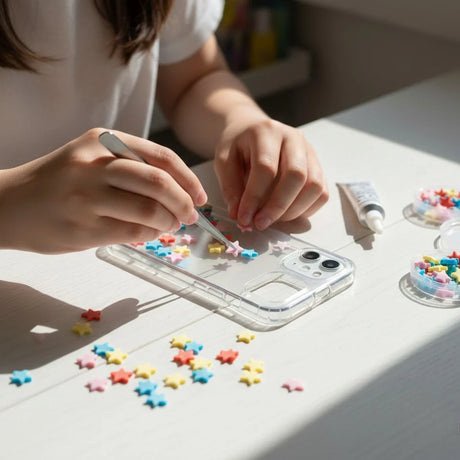 Miniature Polymer Clay Stars Assorted (10Pcs) being arranged for a craft project.