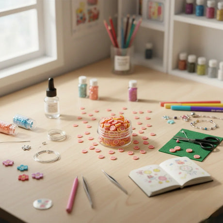 Miniature Polymer Clay Pink Orange (10pcs) displayed with miniature craft supplies