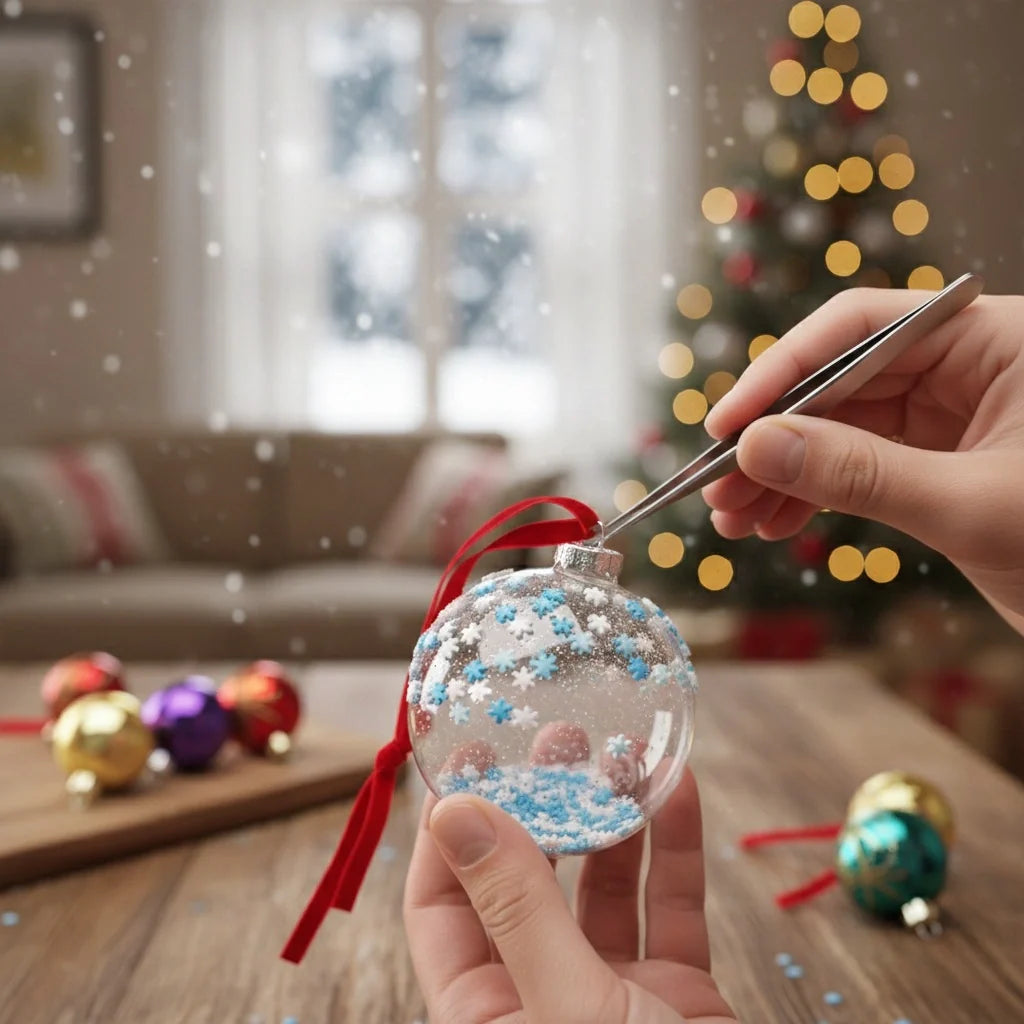 Miniature Polymer Clay SnowFlakes (10pcs) used in decoration of ornament bells.