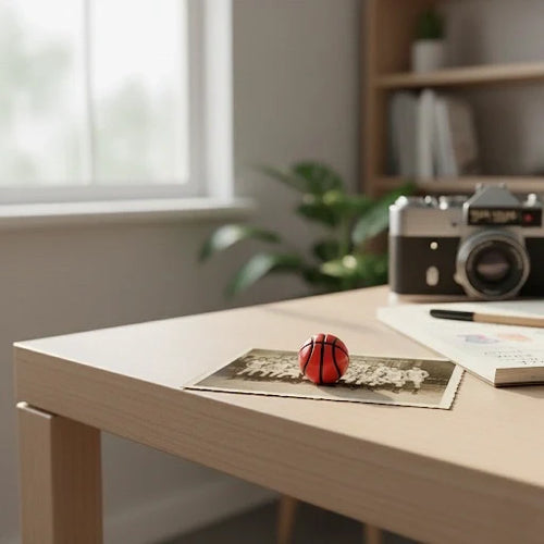 Miniature Toy Basket Ball (1pc) on the side of the table.
