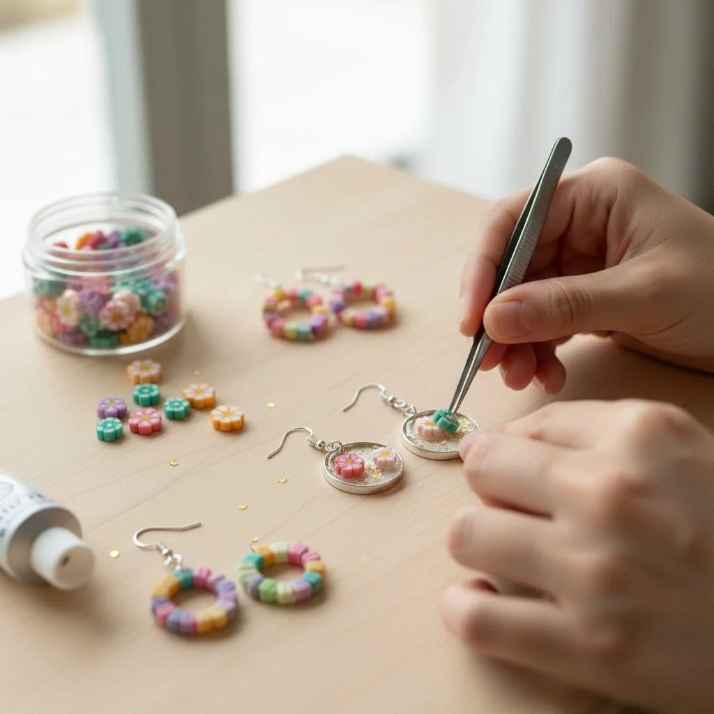 Miniature Resin Flowers (10 pcs) used in DIY handmade earrings.