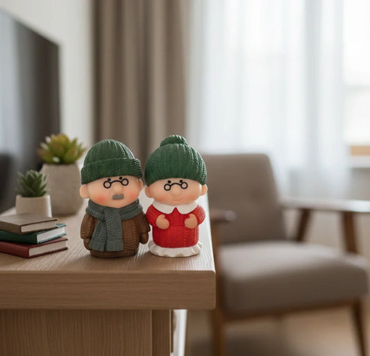 Miniature Old Couple Grandparents Assorted (Big) displayed on a wooden table