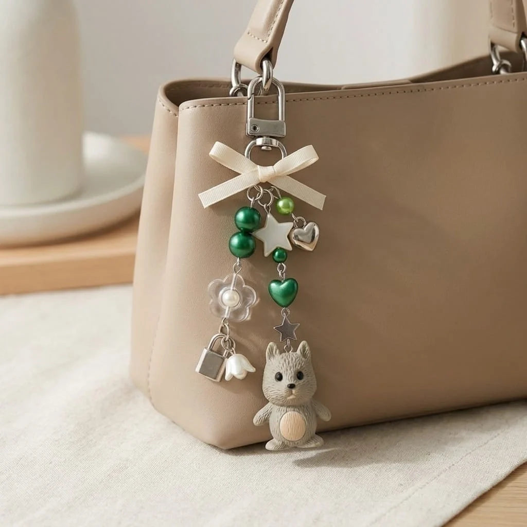 Miniature Squirrel Assorted (1Pc) hanging as a decorative piece on a bag.