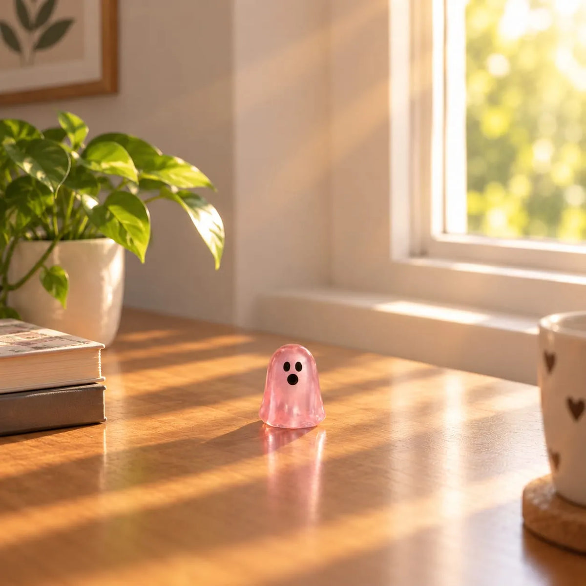 Miniature Glow Ghost Assorted (1pc) displayed on a wooden floor near a window