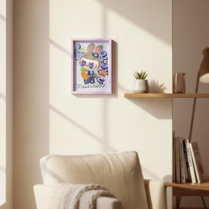 Labubu Juicy Pop Diamond Art Painting Kit (1Pc) on the dining room wall.