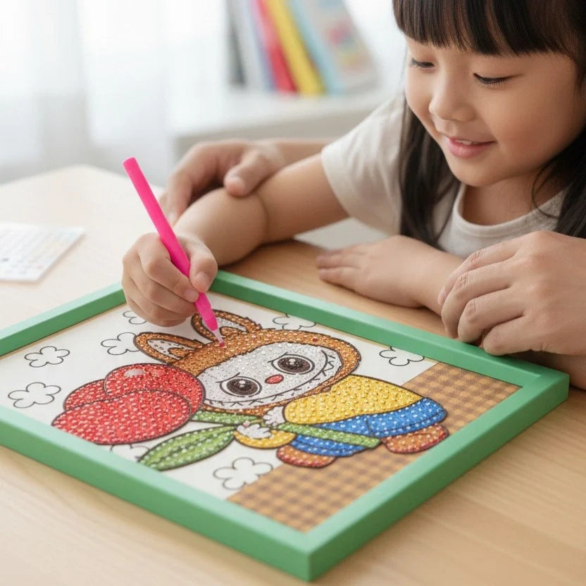 Labubu Rose Diamond Art Painting Kit (1Pc) used as a DIY craft.