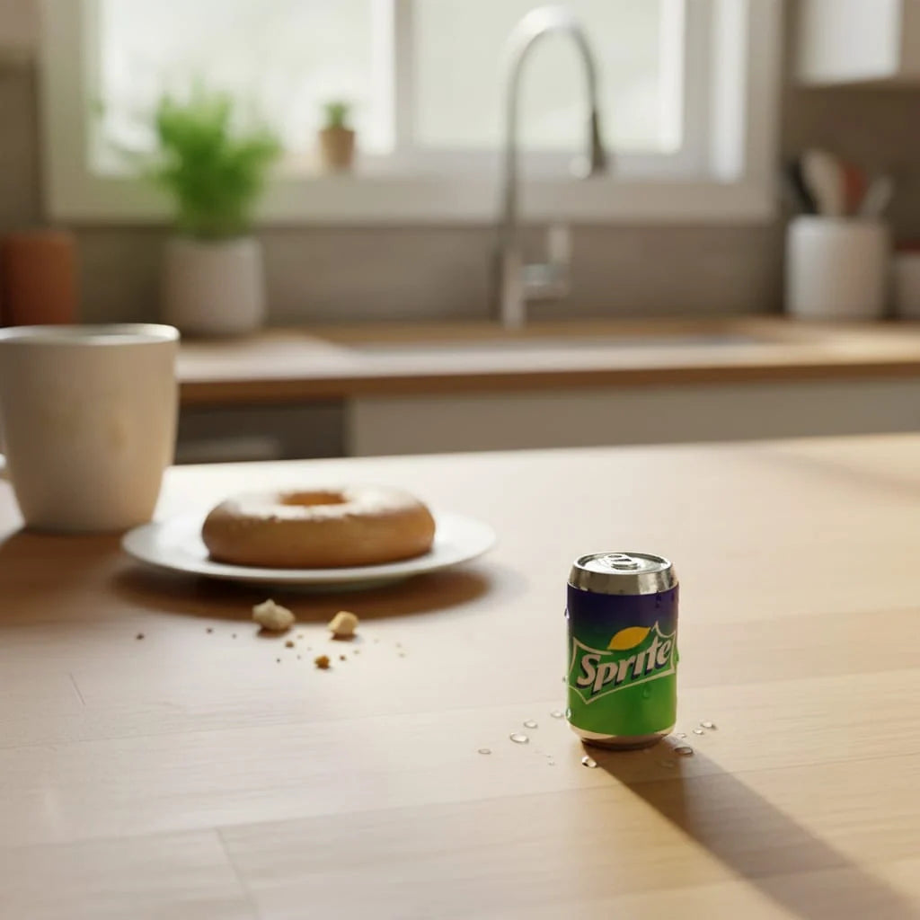 Miniature Dollhouse Soda Can (1pc) on the table.