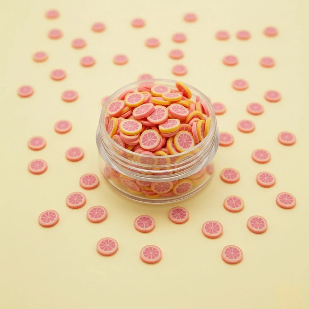 Miniature Polymer Clay Pink Orange (10pcs) displayed on a light yellow background