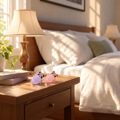 Miniature Glow Little Panda Assorted (1pc) displayed on a wooden bedside table near a window
