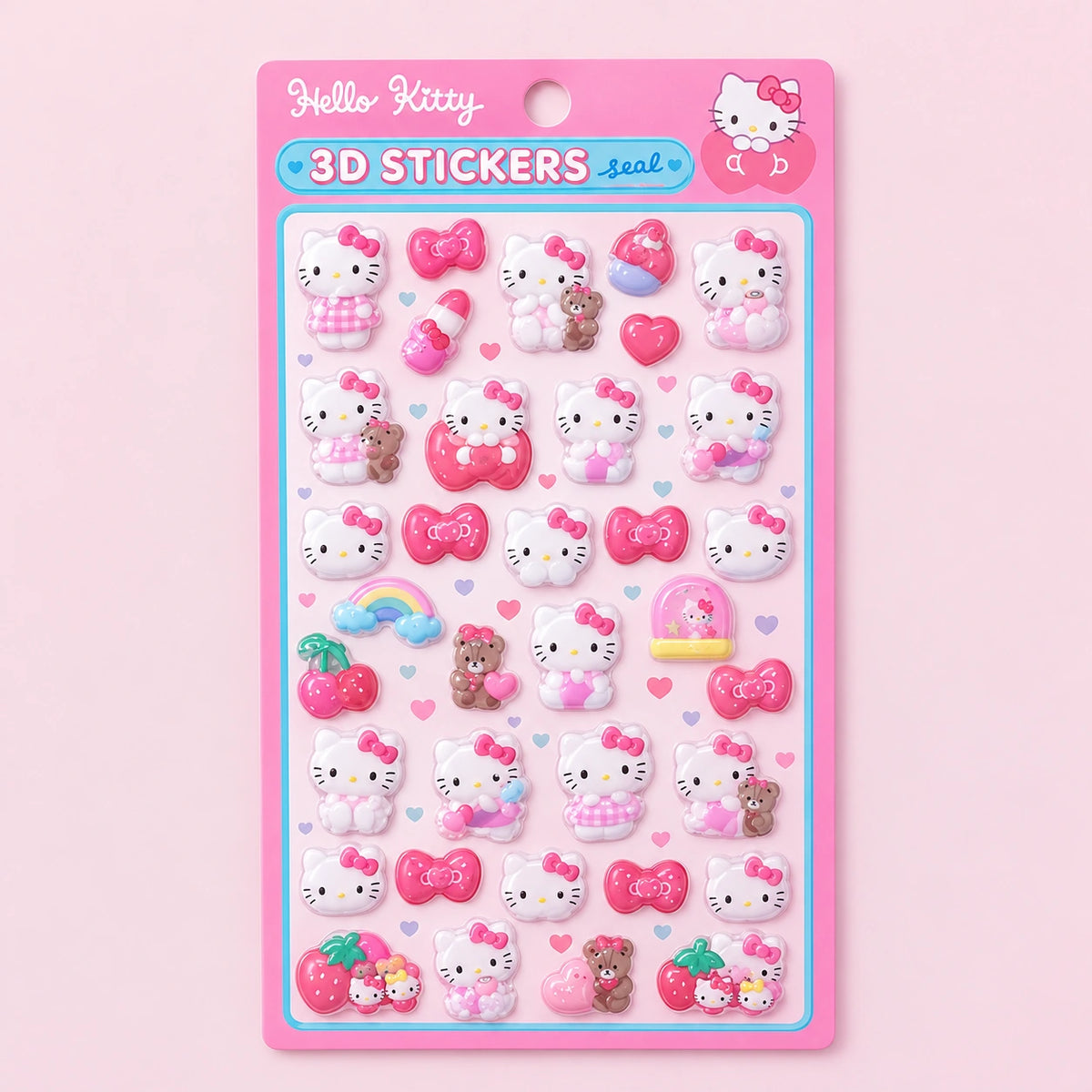 Pink Ribbon Kitty 3D Stickersheet