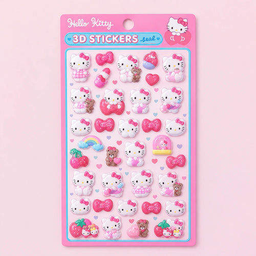 Pink Ribbon Kitty 3D Stickersheet