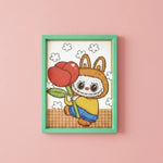 Labubu Rose Diamond Art Painting Kit (1Pc) on the pink background.