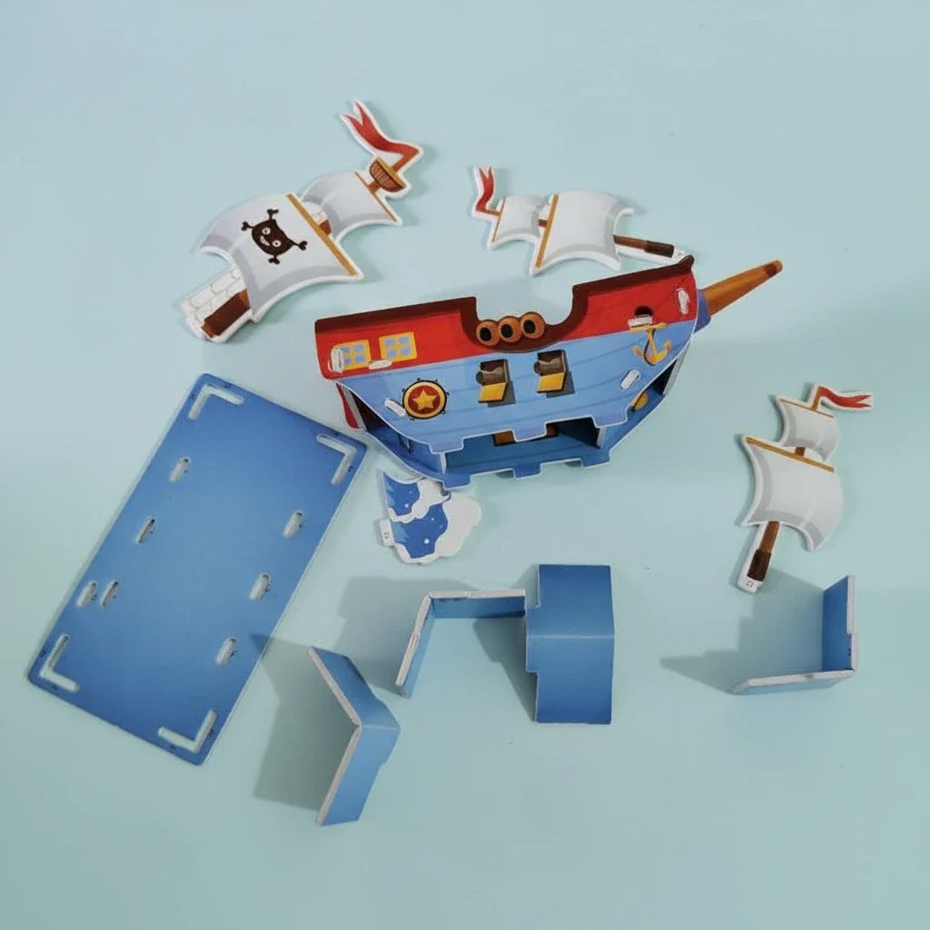 Adventure Pirate Ship 3D Puzzle (1Pc) parts shown on display.