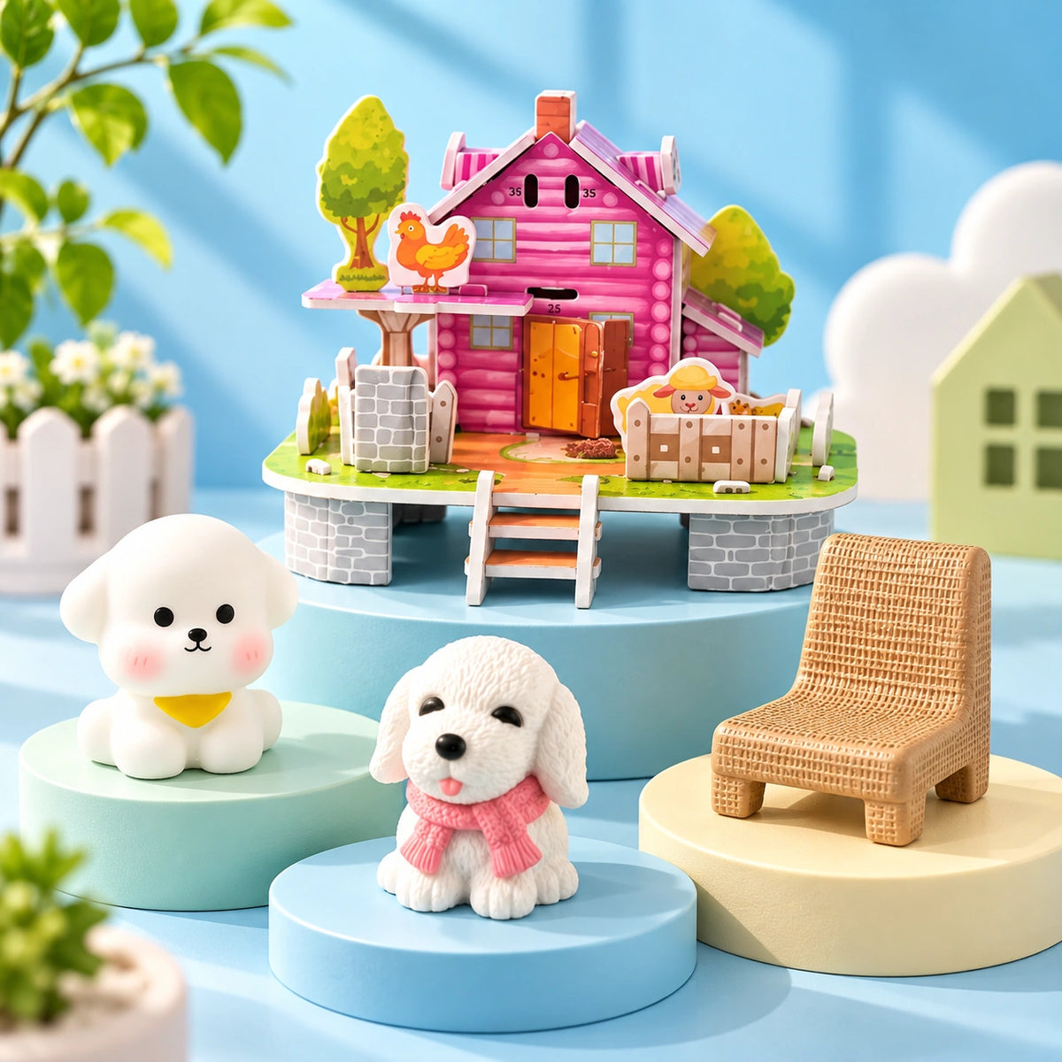 Playful Puppies & Countryside Cottage (4 in 1 set)